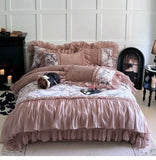 Load image into Gallery viewer, French lace retro premium sense thickened milk fleece four-piece set winter double-sided fleece coral fleece princess style