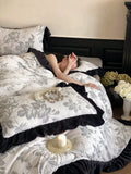Load image into Gallery viewer, French black retro lotus leaf lace milk fleece four-piece winter warm carved quilt cover sheets thickened bedding