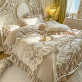Load image into Gallery viewer, French pastoral girl's heart cotton four-piece romantic flower hollow lace quilt cover princess windbed skirt