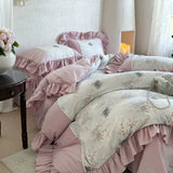 Load image into Gallery viewer, Vintage French princess style cotton sanded bed four-piece set butterfly flower lace quilt cover pure cotton sheets