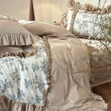 Load image into Gallery viewer, French retro style flower printing pure cotton four-piece set cotton high-end bedding light luxury high-end lotus leaf edge quilt cover