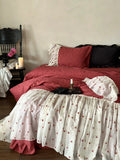 Load image into Gallery viewer, French love red wedding cotton long-staple cotton four-piece set retro wedding high-end cotton quilt cover bed sheet