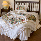 Load image into Gallery viewer, French retro style cotton bed four-piece set of 100 pure cotton Korean lotus leaf edge quilt cover princess romantic bed skirt 4