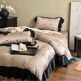 Load image into Gallery viewer, Summer retro peach heart cool Lenzing Tencel four-piece girl heart embroidery silky sleeping quilt cover bedding