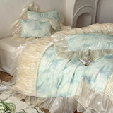 Load image into Gallery viewer, French flower Tencel summer cool quilt four-piece summer silky cool feeling sleeping naked lace lace air conditioner quilt bed cover