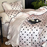 Load image into Gallery viewer, French romantic lace pure cotton long-staple cotton four-piece set polka dot printing lotus leaf lace quilt cover cotton bedding