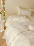 Load image into Gallery viewer, French girl heart princess style lace chiffon lace four-piece set long-staple cotton pure cotton bedding sheets