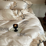 Load image into Gallery viewer, Lanxu Home Textiles French Vintage Lenzing Tencel Four-piece Set Summer Cool Silky Ruffle Leaf Quilt Cover Naked Bedding