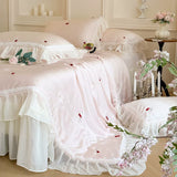 Load image into Gallery viewer, French sweet wind Tencel summer cool quilt bed cover four-piece summer washed ice silk girl lace thin quilt