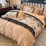 Load image into Gallery viewer, Winter carved thickened milk fleece four-piece set retro princess wind coral fleece double-sided fleece fleece quilt cover bed skirt