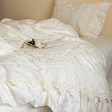 Load image into Gallery viewer, Lanxu Home Textiles Romantic French Princess Style Pure Cotton Jacquard Four-piece Set Lotus Leaf Quilt Cover Girl's Heart Bed Cover Bedding