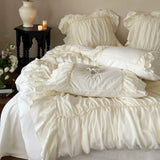 Load image into Gallery viewer, French romantic girl princess style four-piece set cotton abraded pleated chiffon lace bedding pure cotton sheets