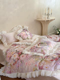Load image into Gallery viewer, French romantic pastoral flowers cotton long-staple cotton four-piece set pleated lace quilt cover pure cotton princess windbed supplies