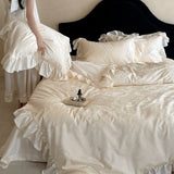 Load image into Gallery viewer, French romantic tencel cotton four-piece set relief jacquard satin lotus leaf edge quilt cover girl heart spring and summer bed sheet bedding