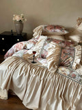 Load image into Gallery viewer, French retro 100S long-staple cotton bed sheet four-piece romantic rose print cotton lace quilt cover high-end bedding