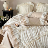 Load image into Gallery viewer, French romantic girl princess style four-piece set cotton abraded pleated chiffon lace bedding pure cotton sheets