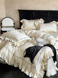 Load image into Gallery viewer, Summer light luxury premium cream wind Tencel cool feeling four-piece French embroidery silky sleeping quilt cover bedding