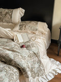 Load image into Gallery viewer, French light luxury retro lace Lenzing Tencel bed four-piece oil painting cool feeling sleeping naked quilt cover bed sheet hat