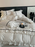 Load image into Gallery viewer, French premium pure cotton satin long-staple cotton four-piece set rose jacquard chiffon lace quilt set cotton bedding