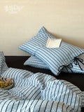 Load image into Gallery viewer, FANTASIA set dream planet, apartment university style, Nordic Bauhaus retro blue striped cotton four-piece cotton sheets