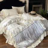 Load image into Gallery viewer, Romantic retro butterfly princess wind cotton satin long staple cotton four-piece set pure cotton bed sheet French lace quilt cover 4