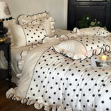 Load image into Gallery viewer, French romantic lace pure cotton long-staple cotton four-piece set polka dot printing lotus leaf lace quilt cover cotton bedding