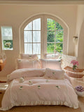 Load image into Gallery viewer, ins pink princess wind milk fleece bed four-piece set winter coral fleece quilt cover girl bed sheet lace bedding 4