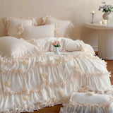 Load image into Gallery viewer, French romantic princess winter thickened milk fleece four-piece girl lace three-dimensional flower quilt cover high-end bedding