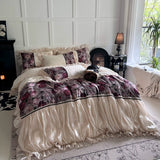Load image into Gallery viewer, French romantic retro cotton long-staple cotton bed skirt four-piece flower pleated lace quilt cover princess wind bedding