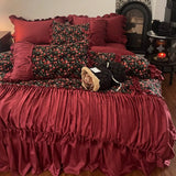 Load image into Gallery viewer, French cotton rose retro wedding bed skirt four-piece set pure cotton satin long-staple cotton quilt cover princess wind bedding