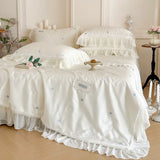 Load image into Gallery viewer, French sweet wind Tencel summer cool quilt bed cover four-piece summer washed ice silk girl lace thin quilt