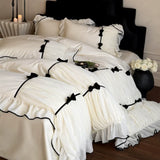 Load image into Gallery viewer, French romantic girl heart bow cotton long-staple cotton four-piece set pure cotton retro pleated lace quilt cover sheets