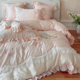 Load image into Gallery viewer, Lan Xu Home Textiles French Summer Girl Heart Tencel Four-piece Rose Embroidery Quilt Cool Silky Bedding