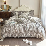 Load image into Gallery viewer, French cotton long-staple cotton four-piece set princess style flower printing pure cotton lotus leaf lace quilt cover girl heart bed sheet