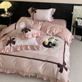 Load image into Gallery viewer, French girl heart 100 pcs satin long-staple cotton four-piece set cotton pure cotton bow princess style bed sheet quilt cover 4