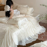 Load image into Gallery viewer, Lanxu Home Textiles French Princess Wind Tencel Cotton Four-piece Glass Yarn Lace Jacquard Quilt Cover Pure Cotton Sheet Bedding