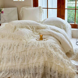 Load image into Gallery viewer, French cream lace four-piece cotton high-end winter polished bed sheet girl princess pure cotton quilt cover