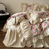 Load image into Gallery viewer, French retro flower cotton lace lace satin abraded four-piece set bedding pure cotton bed sheet bed skirt