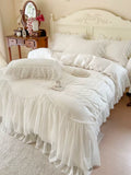 Load image into Gallery viewer, Ins fairy white 100 cotton bed four-piece set girl heart lace edge quilt cover Internet celebrity princess windbed skirt