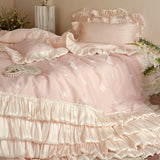 Load image into Gallery viewer, French romantic cotton long-staple cotton four-piece set three-dimensional butterfly lace quilt cover pure cotton girl heart bed products