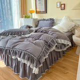 Load image into Gallery viewer, Ins fairy white 100 cotton bed four-piece set girl heart lace edge quilt cover Internet celebrity princess windbed skirt