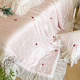 Load image into Gallery viewer, French sweet wind Tencel summer cool quilt bed cover four-piece summer washed ice silk girl lace thin quilt