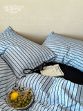 Load image into Gallery viewer, FANTASIA set dream planet, apartment university style, Nordic Bauhaus retro blue striped cotton four-piece cotton sheets
