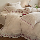 Load image into Gallery viewer, Lanxu Home Textiles French Girl Cotton and Linen Four-piece Set Cherry Embroidery Quilt Cover Breathable Sheet Premium Bedding