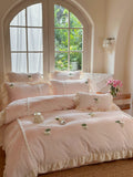 Load image into Gallery viewer, ins pink princess wind milk fleece bed four-piece set winter coral fleece quilt cover girl bed sheet lace bedding 4