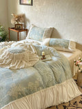 Load image into Gallery viewer, French princess winter thickened milk fleece bed four-piece set pleated lace quilt cover double-sided coral plush sheets