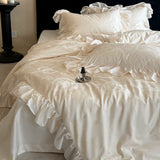 Load image into Gallery viewer, French romantic tencel cotton four-piece set relief jacquard satin lotus leaf edge quilt cover girl heart spring and summer bed sheet bedding