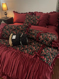 Load image into Gallery viewer, French cotton rose retro wedding bed skirt four-piece set pure cotton satin long-staple cotton quilt cover princess wind bedding