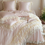 Load image into Gallery viewer, White yarn mantra  French lace princess wind tencel four-piece cake skirt quilt cover summer cool silky bedding