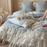 Load image into Gallery viewer, French romantic three-dimensional flower long-staple cotton four-piece set, lace lace quilt cover, pure cotton girl's heart bed sheet, bedding